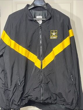 U.S. Army APFU Jacket XL Regular Black Yellow Military PT Windbreaker‎
